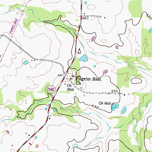 Topographic Map of Pilgrim Rest Church, TX