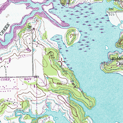 Topographic Map of Pilot Knolls Park, TX