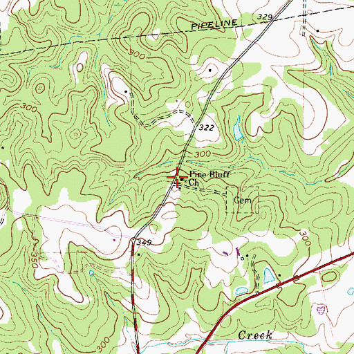 Topographic Map of Pine Bluff Church, TX