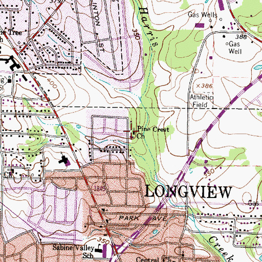 Topographic Map of Pine Crest Church, TX