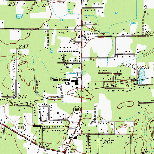 Topographic Map of Pine Forest Church, TX