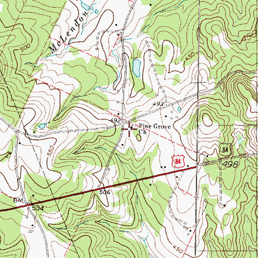 Topographic Map of Pine Grove Church, TX