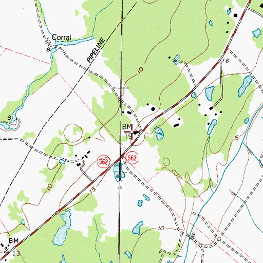 Topographic Map of Pine Island School, TX