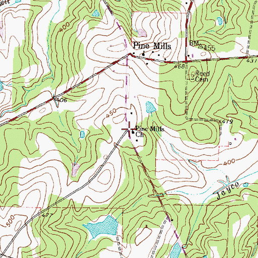 Topographic Map of Pine Mills Church, TX