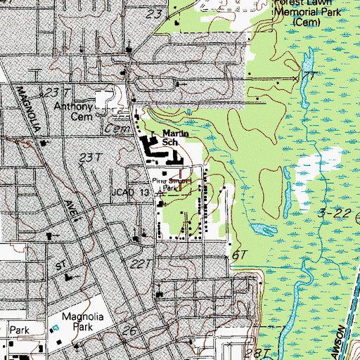 Topographic Map of Pine Street Park, TX