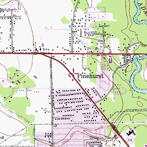 Topographic Map of Pinehurst, TX