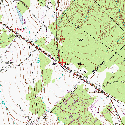 Topographic Map of Pinehurst, TX