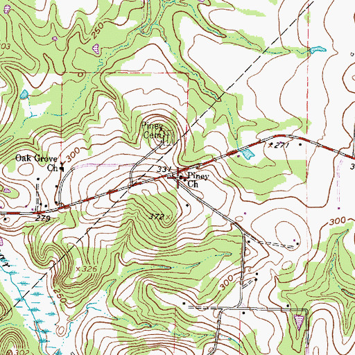 Topographic Map of Piney Church, TX
