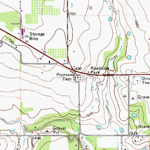 Topographic Map of Pioneer Cemetery, TX