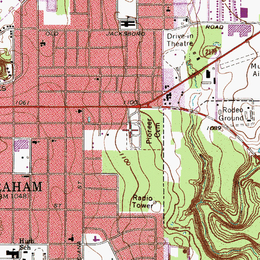 Topographic Map of Pioneer Cemetery, TX