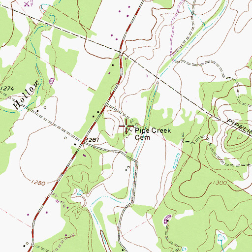 Topographic Map of Pipe Creek Cemetery, TX