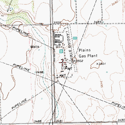 Topographic Map of Plains Gas Plant, TX