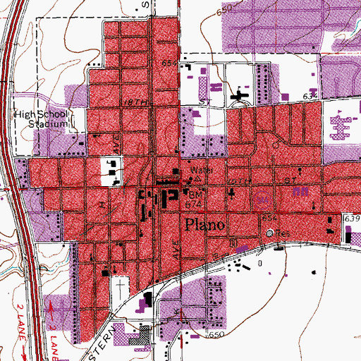 Topographic Map of Plano, TX
