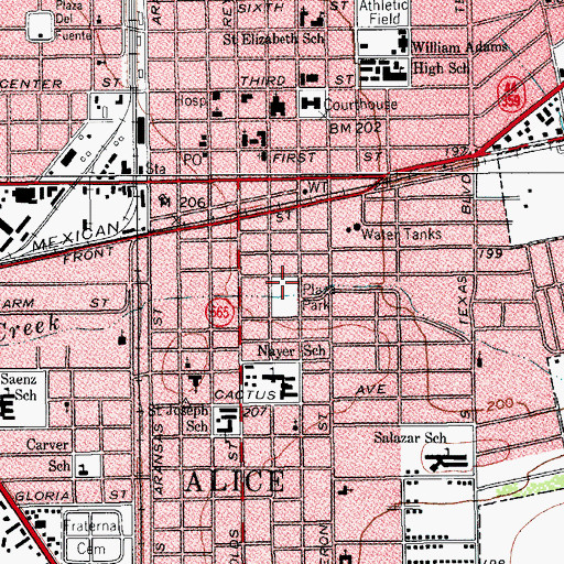 Topographic Map of Plaza Park, TX