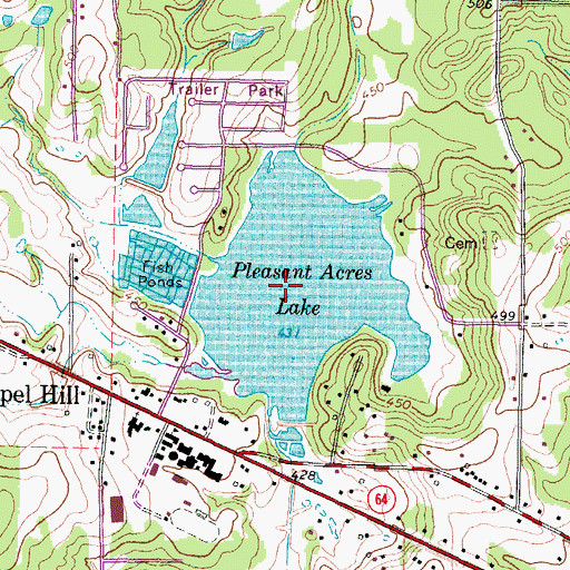 Topographic Map of Pleasant Acres Lake, TX