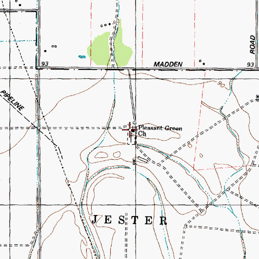Topographic Map of Pleasant Green Church, TX