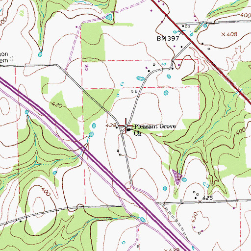 Topographic Map of Pleasant Grove Church, TX
