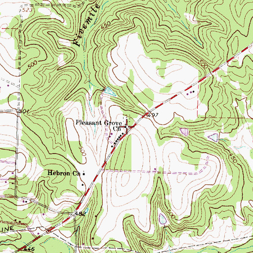 Topographic Map of Pleasant Grove Church, TX