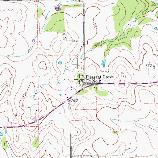 Topographic Map of Pleasant Grove Church Number 2, TX