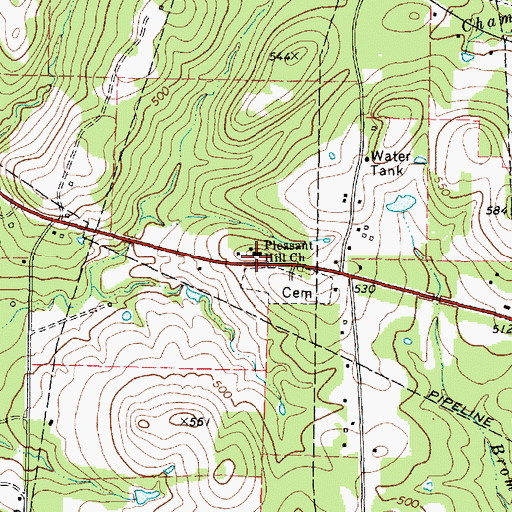 Topographic Map of Pleasant Hill Church, TX