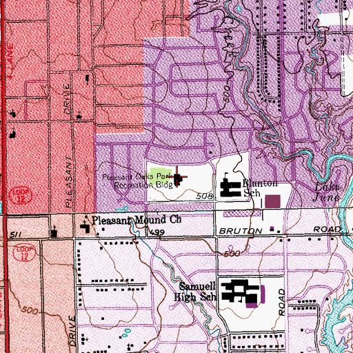 Topographic Map of Pleasant Oaks Park Recreation Building, TX