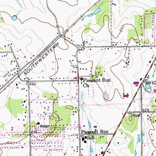 Topographic Map of Pleasant Run Baptist Church, TX