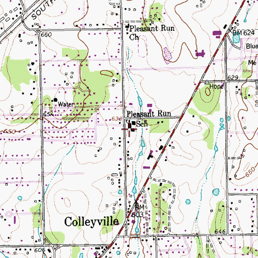 Topographic Map of Pleasant Run School, TX