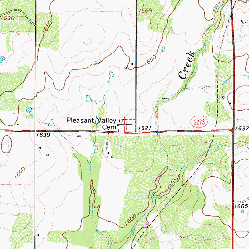 Topographic Map of Pleasant Valley Cemetery, TX