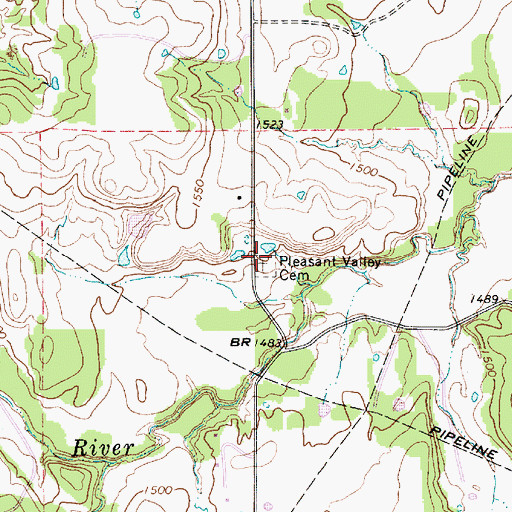 Topographic Map of Pleasant Valley Cemetery, TX