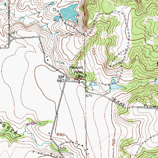 Topographic Map of Pleasant Valley Cemetery, TX