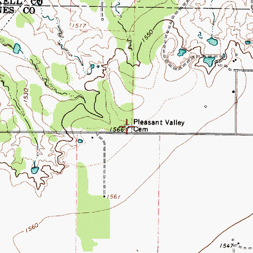 Topographic Map of Pleasant Valley Cemetery, TX