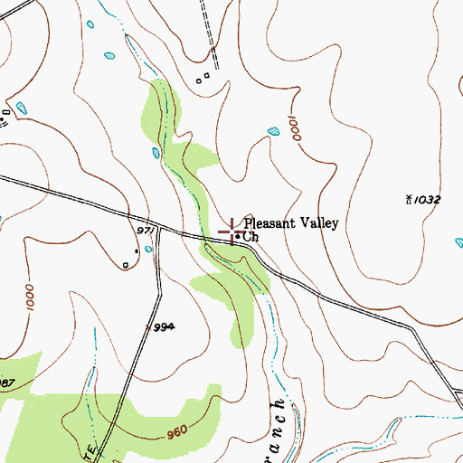 Topographic Map of Pleasant Valley Church, TX