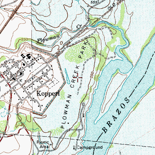 Topographic Map of Plowman Creek Park, TX