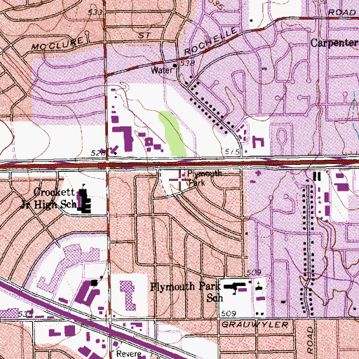 Topographic Map of Plymouth Park, TX