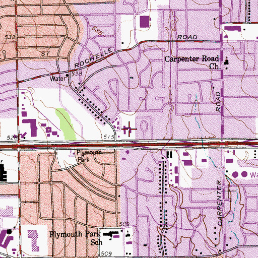 Topographic Map of Plymouth Park Church, TX