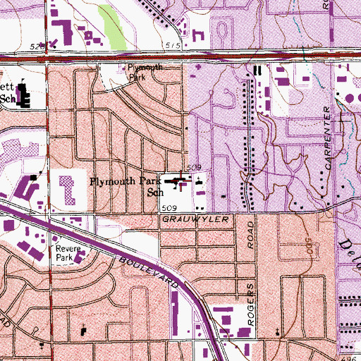 Topographic Map of Plymouth Park School, TX