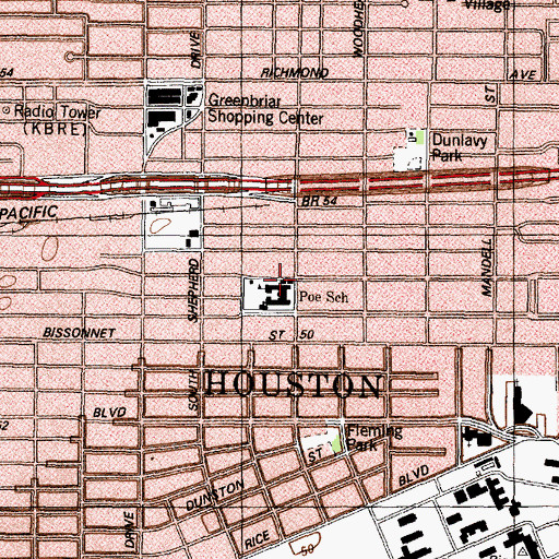 Topographic Map of Poe School, TX