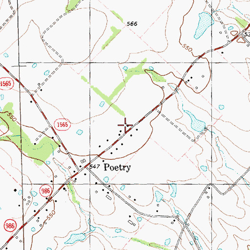 Topographic Map of Poetry Baptist Church, TX