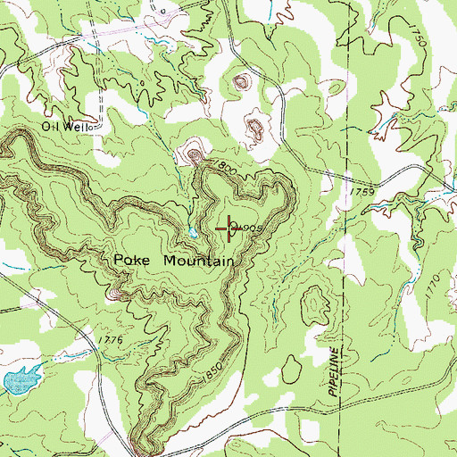 Topographic Map of Poke Mountain, TX