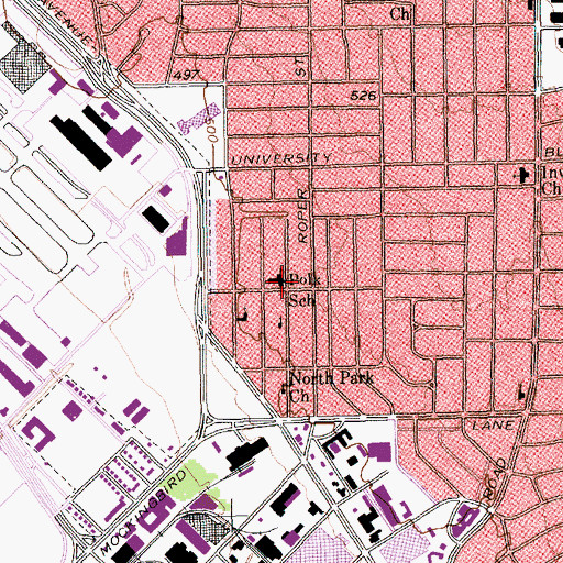 Topographic Map of Polk School, TX
