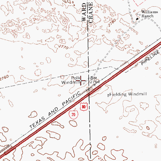 Topographic Map of Polk Windmill, TX