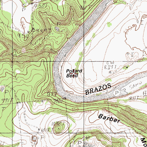 Topographic Map of Pollard Bend, TX