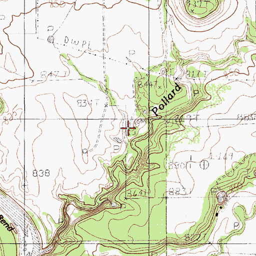Topographic Map of Pollard Cemetery, TX