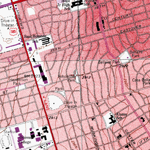 Topographic Map of Polyantha Park, TX