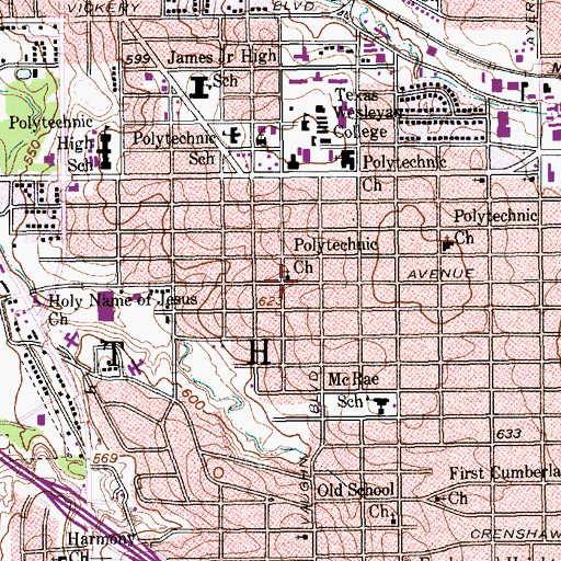 Topographic Map of Polytechnic Church, TX