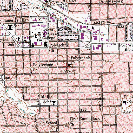 Topographic Map of Polytechnic Church, TX