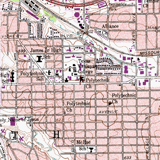 Topographic Map of Polytechnic Church, TX