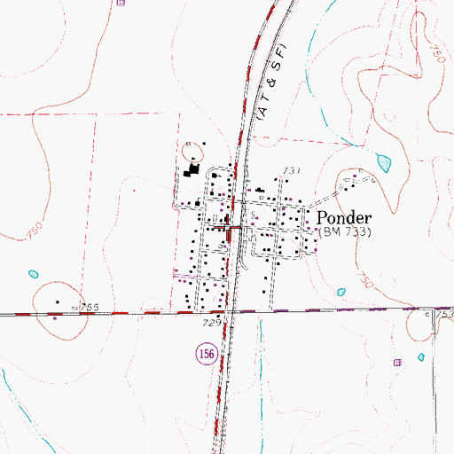 Topographic Map of Ponder, TX