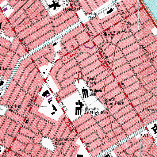 Topographic Map of Pope Park, TX