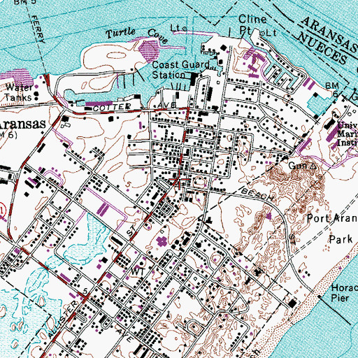 Topographic Map of Port Aransas, TX